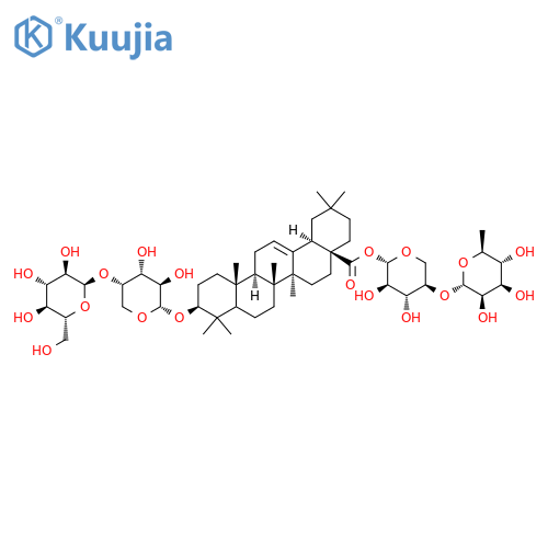 Olean-12-en-28-oicacid, 3-[(4-O-b-D-glucopyranosyl-a-L-arabinopyranosyl)oxy]-,4-O-(6-deoxy-a-L-mannopyranosyl)-b-D-xylopyranosyl ester, (3b)- (9CI) structure