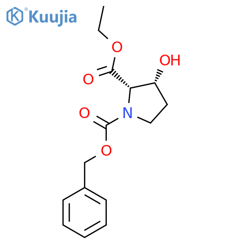 rac-1-benzyl 2-ethyl (2R,3S)-3-hydroxypyrrolidine-1,2-dicarboxylate structure