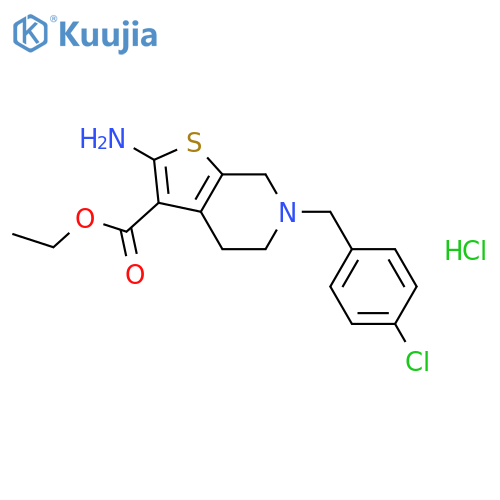 Thieno[2,3-c]pyridine-3-carboxylicacid, 2-amino-6-[(4-chlorophenyl)methyl]-4,5,6,7-tetrahydro-, ethyl ester,hydrochloride (1:1) structure