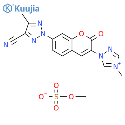 4H-1,2,4-Triazolium, 1-[7-(4-cyano-5-methyl-2H-1,2,3-triazol-2-yl)-2-oxo-2H-1-benzopyran-3-yl]-4-methyl-, methyl sulfate (1:1) structure