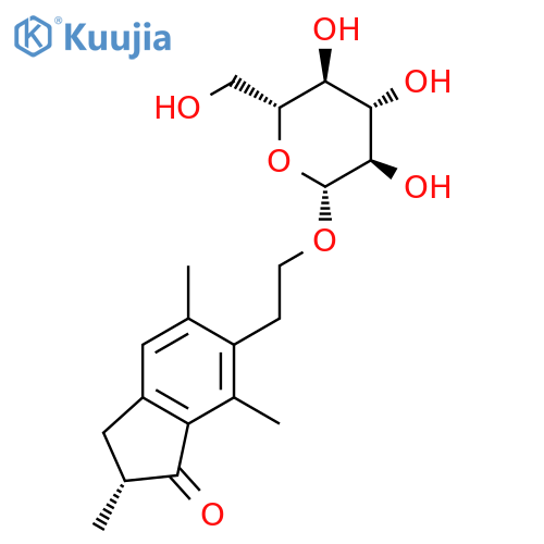 1H-Inden-1-one, 6-[2-(b-D-glucopyranosyloxy)ethyl]-2,3-dihydro-2,5,7-trimethyl-,(2R)- structure