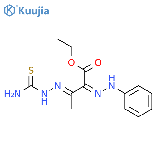 Butanoic acid,3-[2-(aminothioxomethyl)hydrazinylidene]-2-(2-phenylhydrazinylidene)-, ethylester structure