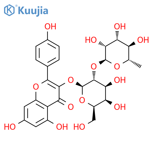 3-[(2S,3R,4S,5R,6R)-4,5-dihydroxy-6-(hydroxymethyl)-3-[(2S,3R,4R,5R,6S)-3,4,5-trihydroxy-6-methyloxan-2-yl]oxyoxan-2-yl]oxy-5,7-dihydroxy-2-(4-hydroxyphenyl)chromen-4-one structure