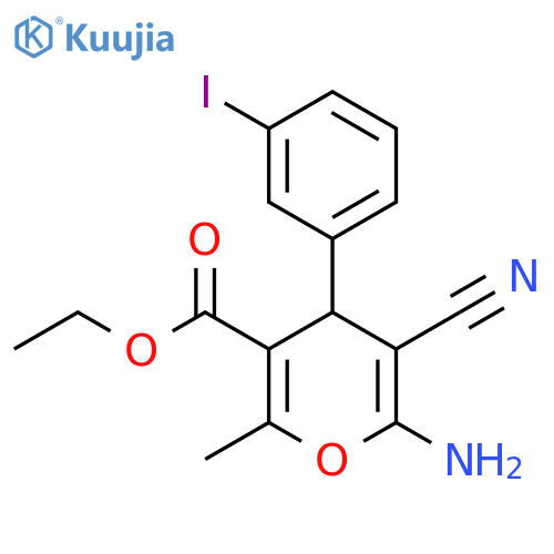 <br>6-Amino-5-cyano-4-(3-iodo-phenyl)-2-methyl-4H-pyran-3-carboxylic acid ethyl ester structure