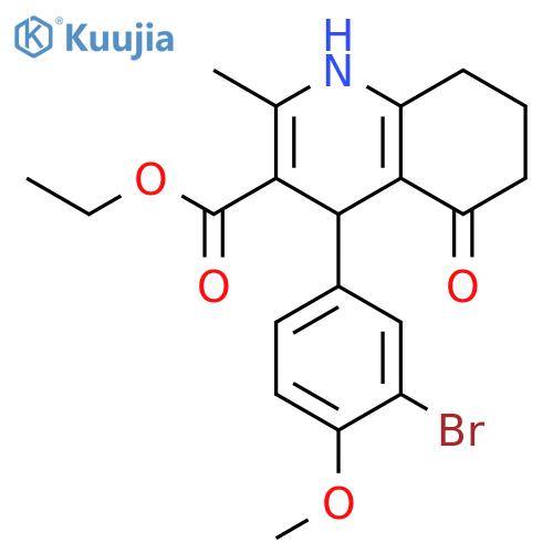 <br>ethyl 4-(3-bromo-4-methoxyphenyl)-2-methyl-5-oxo-1,4,5,6,7,8-hexahydroquino line-3-carboxylate structure