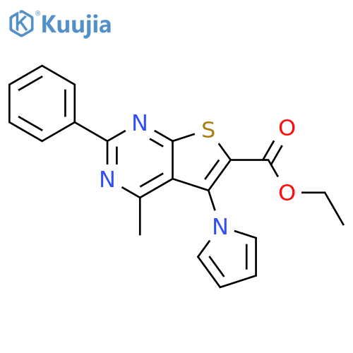 Thieno[2,3-d]pyrimidine-6-carboxylic acid, 4-methyl-2-phenyl-5-(1H-pyrrol-1-yl)-, ethyl ester structure