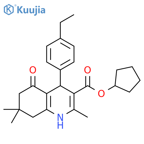 cyclopentyl 4-(4-ethylphenyl)-2,7,7-trimethyl-5-oxo-1,4,5,6,7,8-hexahydroquinoline-3-carboxylate structure