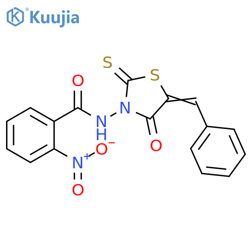 2-nitro-N-(5Z)-4-oxo-5-(phenylmethylidene)-2-sulfanylidene-1,3-thiazolidin-3-ylbenzamide structure