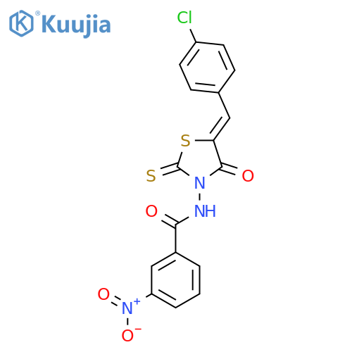 N-(5Z)-5-(4-chlorophenyl)methylidene-4-oxo-2-sulfanylidene-1,3-thiazolidin-3-yl-3-nitrobenzamide structure