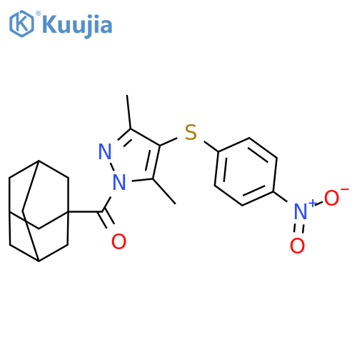 1-(adamantane-1-carbonyl)-3,5-dimethyl-4-(4-nitrophenyl)sulfanyl-1H-pyrazole structure