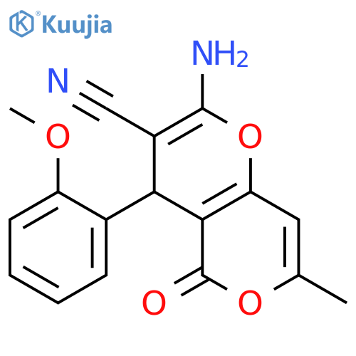 <br>2-Amino-4-(2-methoxyphenyl)-7-methyl-5-oxo-4,5-dihydropyrano[4,3-b]pyran-3- carbonitrile structure