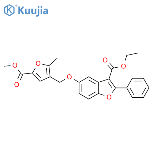 ethyl 5-{[5-(methoxycarbonyl)-2-methylfuran-3-yl]methoxy}-2-phenyl-1-benzofuran-3-carboxylate structure