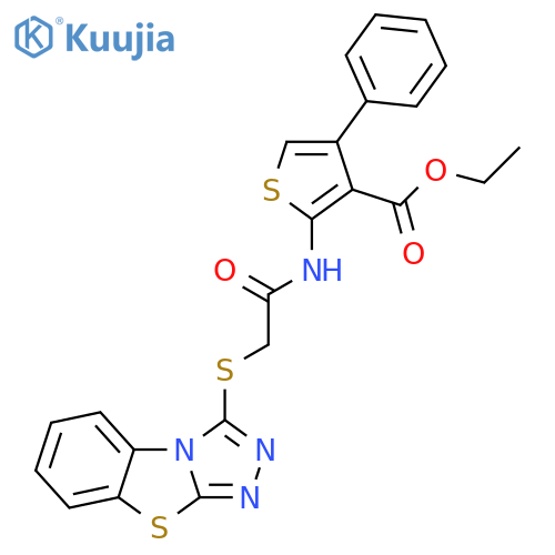 ethyl 4-phenyl-2-(2-{7-thia-2,4,5-triazatricyclo6.4.0.0^{2,6}dodeca-1(8),3,5,9,11-pentaen-3-ylsulfanyl}acetamido)thiophene-3-carboxylate structure