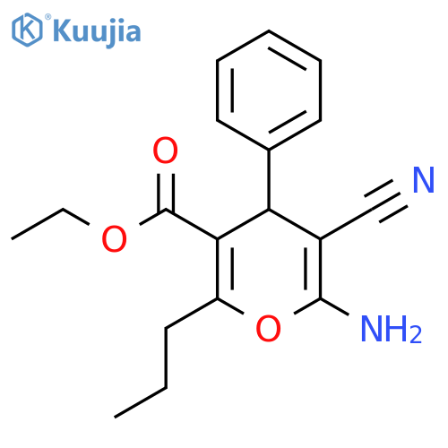 ethyl 6-amino-5-cyano-4-phenyl-2-propyl-4H-pyran-3-carboxylate structure