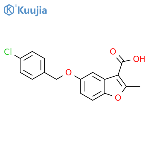 5-(4-chlorophenyl)methoxy-2-methyl-1-benzofuran-3-carboxylic acid structure