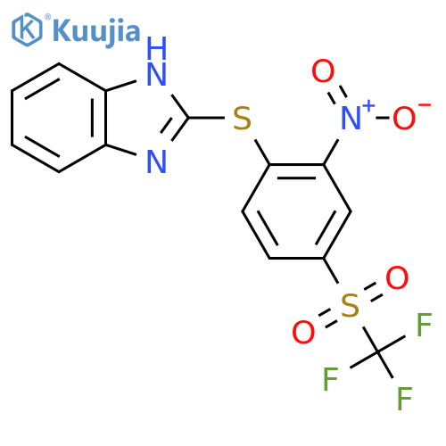 2-(2-nitro-4-trifluoromethanesulfonylphenyl)sulfanyl-1H-1,3-benzodiazole structure