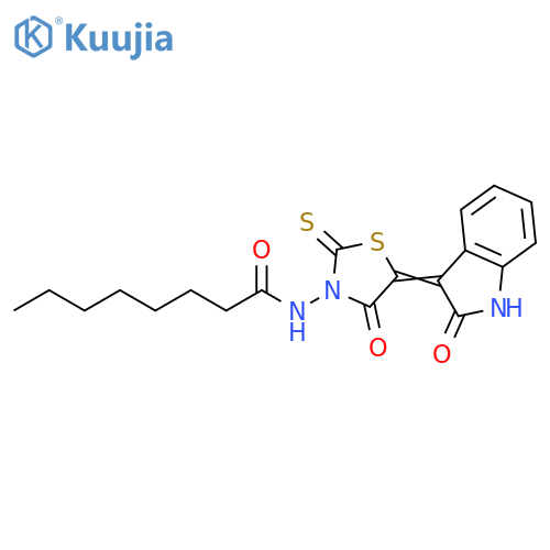 N-{4-oxo-5-(3Z)-2-oxo-2,3-dihydro-1H-indol-3-ylidene-2-sulfanylidene-1,3-thiazolidin-3-yl}octanamide structure