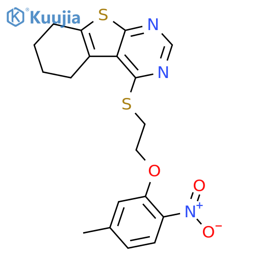 3-{2-(5-methyl-2-nitrophenoxy)ethylsulfanyl}-8-thia-4,6-diazatricyclo7.4.0.0^{2,7}trideca-1(9),2(7),3,5-tetraene structure