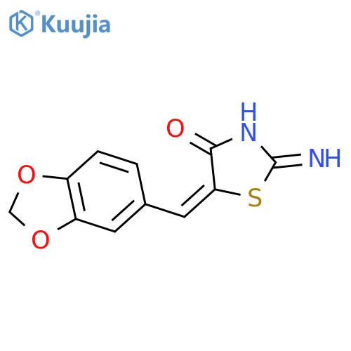 (5E)-5-(2H-1,3-benzodioxol-5-yl)methylidene-2-imino-1,3-thiazolidin-4-one structure