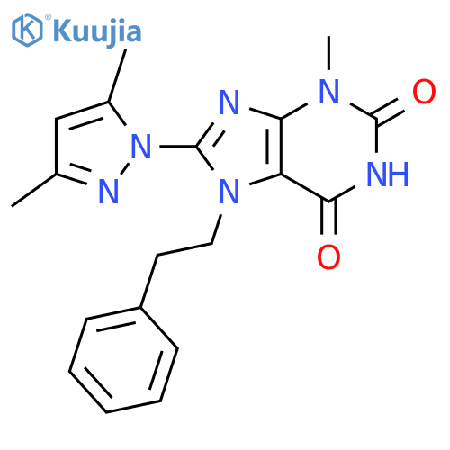 8-(3,5-dimethyl-1H-pyrazol-1-yl)-3-methyl-7-(2-phenylethyl)-2,3,6,7-tetrahydro-1H-purine-2,6-dione structure