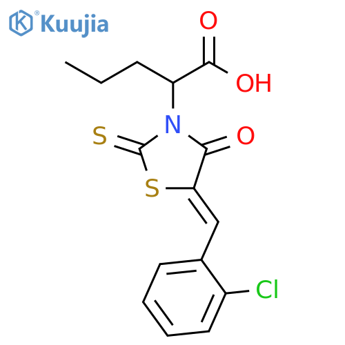 2-(5Z)-5-(2-chlorophenyl)methylidene-4-oxo-2-sulfanylidene-1,3-thiazolidin-3-ylpentanoic acid structure