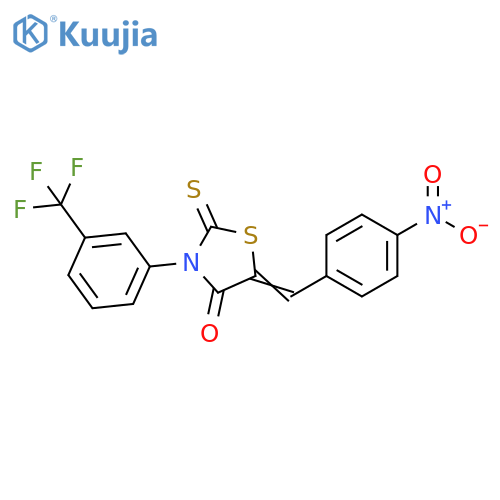 (5Z)-5-(4-nitrophenyl)methylidene-2-sulfanylidene-3-3-(trifluoromethyl)phenyl-1,3-thiazolidin-4-one structure