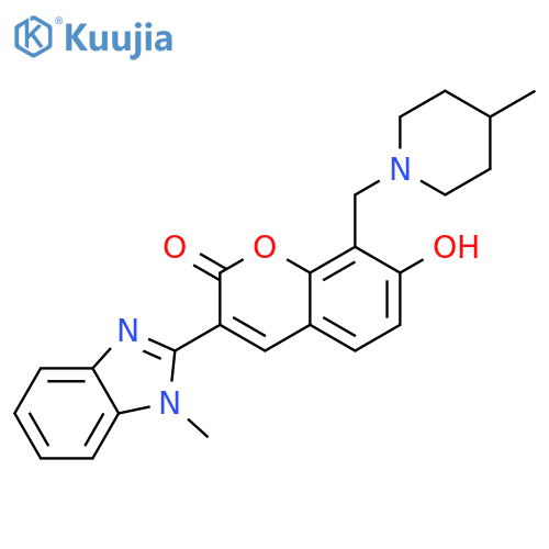 7-hydroxy-3-(1-methyl-1H-1,3-benzodiazol-2-yl)-8-(4-methylpiperidin-1-yl)methyl-2H-chromen-2-one structure