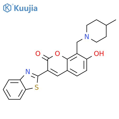 3-(1,3-benzothiazol-2-yl)-7-hydroxy-8-(4-methylpiperidin-1-yl)methyl-2H-chromen-2-one structure