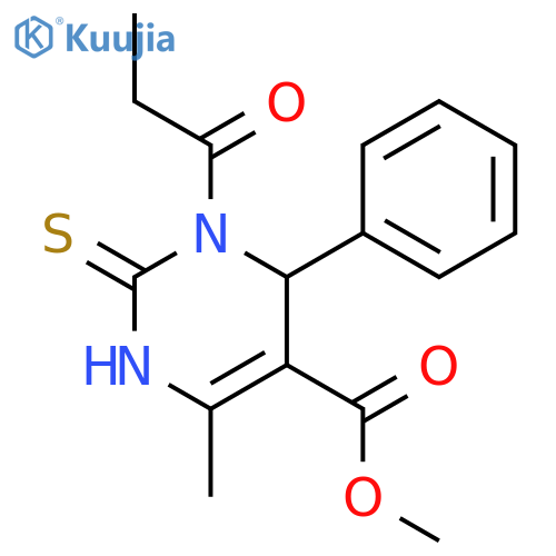 <br>methyl 6-methyl-4-phenyl-3-propanoyl-2-thioxo-1,2,3,4-tetrahydropyrimidine- 5-carboxylate structure