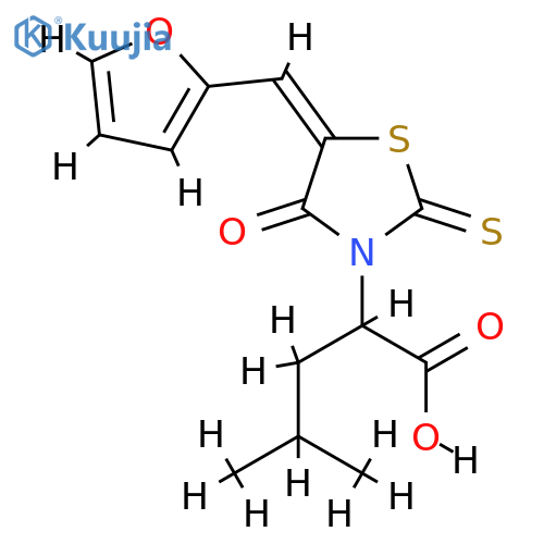 2-(5E)-5-(furan-2-yl)methylidene-4-oxo-2-sulfanylidene-1,3-thiazolidin-3-yl-4-methylpentanoic acid structure
