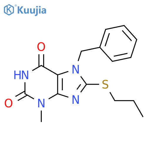 7-benzyl-3-methyl-8-(propylsulfanyl)-2,3,6,7-tetrahydro-1H-purine-2,6-dione structure
