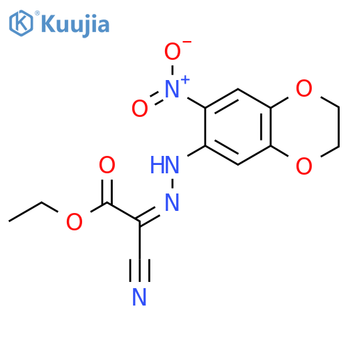 (Z)-(ethyl cyano[2-(7-nitro-2,3-dihydro-1,4-benzodioxin-6-yl)hydrazin-1-ylidene]formate) structure