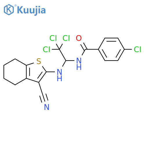 4-chloro-N-{2,2,2-trichloro-1-(3-cyano-4,5,6,7-tetrahydro-1-benzothiophen-2-yl)aminoethyl}benzamide structure
