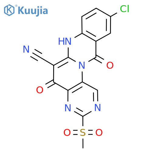 8-chloro-2-methanesulfonyl-6,13-dioxo-11,13-dihydro-6H-1,3,5a,11-tetraazatetraphene-12-carbonitrile structure