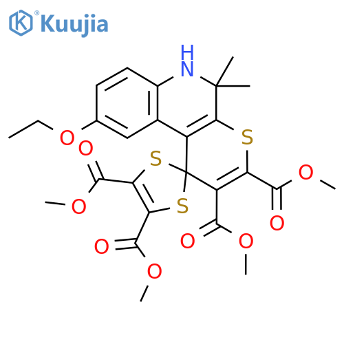 Tetramethyl 9'-ethoxy-5',5'-dimethyl-5',6'-dihydrospiro1,3-dithiole-2,1'-thiopyrano2,3-cquinoline-2',3',4,5-tetracarboxylate structure