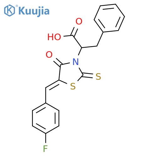 2-[(5Z)-5-[(4-fluorophenyl)methylidene]-4-oxo-2-sulfanylidene-1,3-thiazolidin-3-yl]-3-phenylpropanoic acid structure