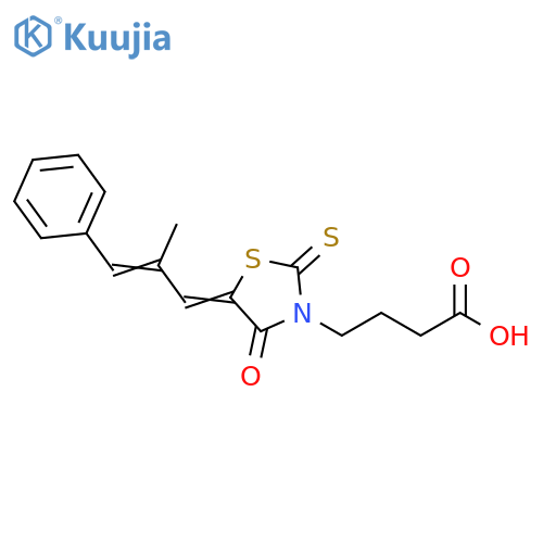 4-((Z)-5-((E)-2-methyl-3-phenylallylidene)-4-oxo-2-thioxothiazolidin-3-yl)butanoic acid structure