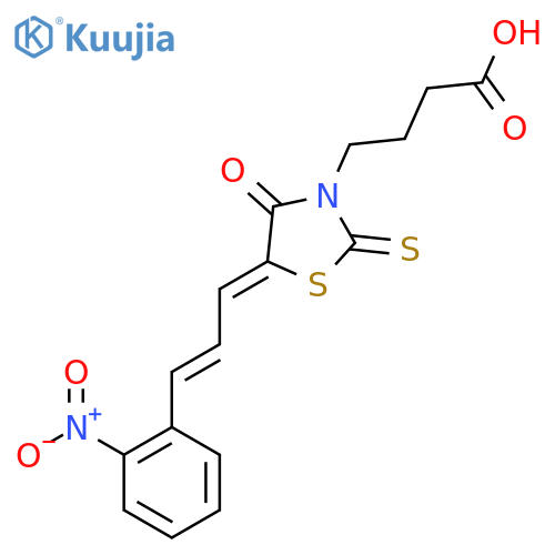 4-(5Z)-5-(2E)-3-(2-nitrophenyl)prop-2-en-1-ylidene-4-oxo-2-sulfanylidene-1,3-thiazolidin-3-ylbutanoic acid structure