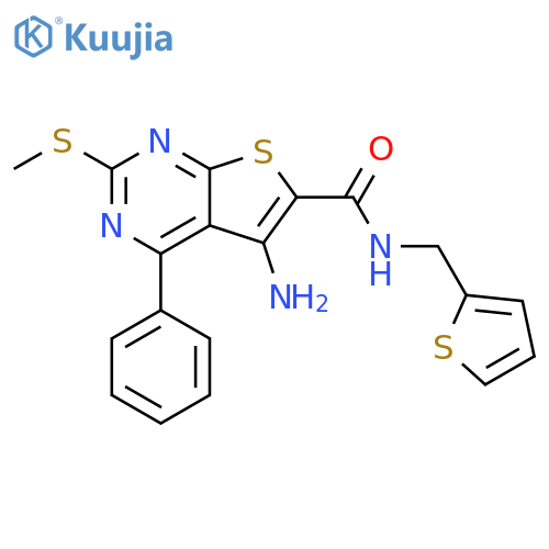 Thieno[2,3-d]pyrimidine-6-carboxamide, 5-amino-2-(methylthio)-4-phenyl-N-(2-thienylmethyl)- structure