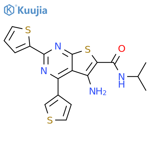 Thieno[2,3-d]pyrimidine-6-carboxamide,5-amino-N-(1-methylethyl)-2-(2-thienyl)-4-(3-thienyl)- structure