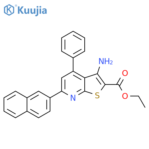 Thieno[2,3-b]pyridine-2-carboxylic acid, 3-amino-6-(2-naphthalenyl)-4-phenyl-, ethyl ester structure
