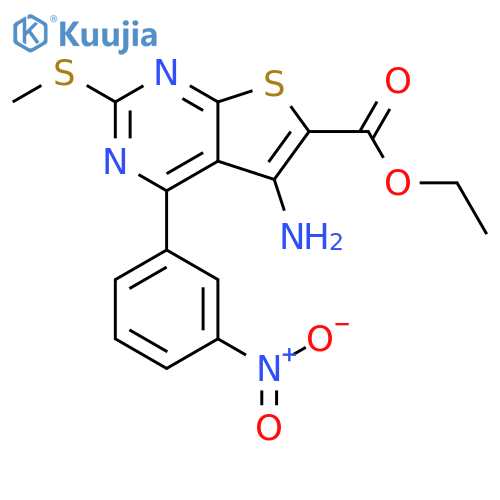 Thieno[2,3-d]pyrimidine-6-carboxylic acid, 5-amino-2-(methylthio)-4-(3-nitrophenyl)-, ethyl ester structure