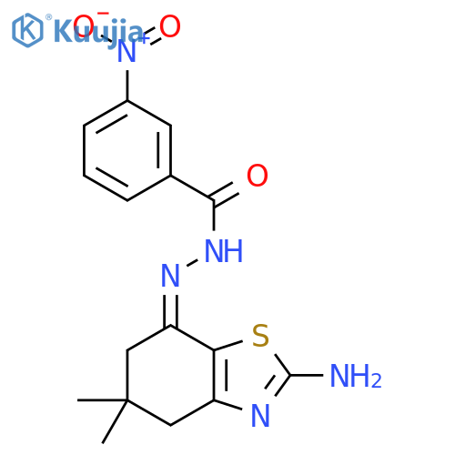 N'-[(7Z)-2-amino-5,5-dimethyl-4,5,6,7-tetrahydro-1,3-benzothiazol-7-ylidene]-3-nitrobenzohydrazide structure