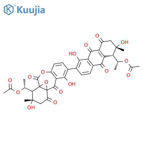 6H,11H-6a,10a-Epoxydibenz[b,e]oxepin-6,10,11(7H)-trione, 7-[1-(acetyloxy)ethyl]-2-[(5S,6S)-5-[(1R)-1-(acetyloxy)ethyl]-5,6,7,8,9,10-hexahydro-1,6-dihydroxy-6-methyl-8,9,10-trioxo-2-anthracenyl]-8,9-dihydro-1,8-dihydroxy-8-methyl-, (7S,8S)- structure