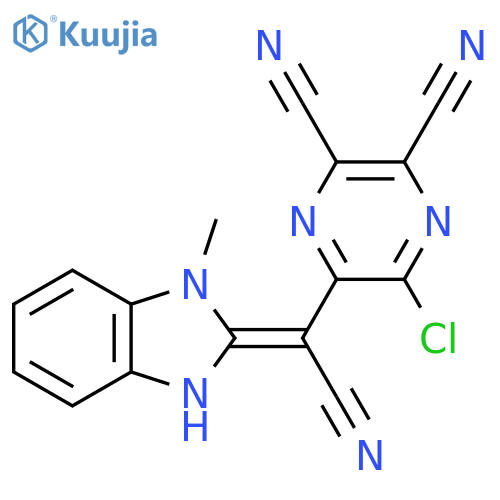 5-chloro-6-[(E)-cyano-(3-methyl-1H-benzimidazol-2-ylidene)methyl]pyrazine-2,3-dicarbonitrile structure