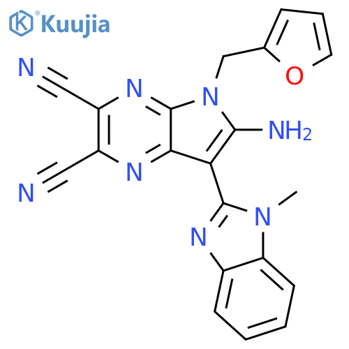 5H-Pyrrolo[2,3-b]pyrazine-2,3-dicarbonitrile,6-amino-5-(2-furanylmethyl)-7-(1-methyl-1H-benzimidazol-2-yl)- structure