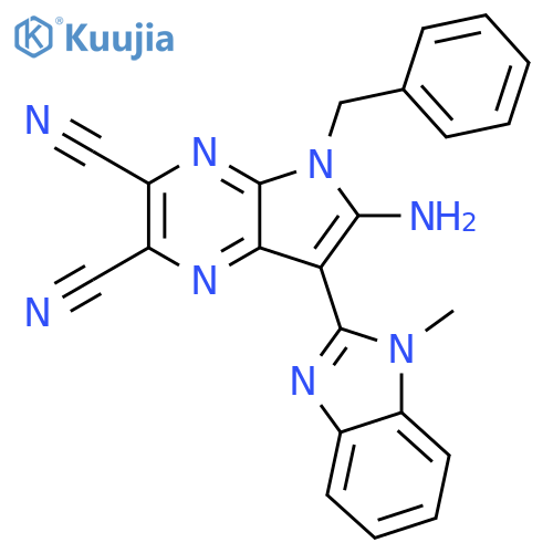 5H-Pyrrolo[2,3-b]pyrazine-2,3-dicarbonitrile, 6-amino-7-(1-methyl-1H-benzimidazol-2-yl)-5-(phenylmethyl)- structure