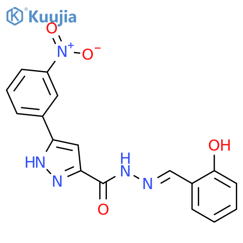 <br>(E)-N'-(2-hydroxybenzylidene)-3-(3-nitrophenyl)-1H-pyrazole-5-carbohydrazid e structure