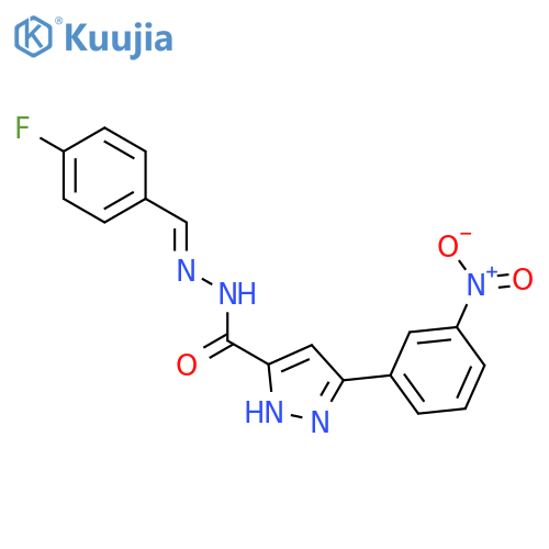 (E)-N'-(4-fluorobenzylidene)-3-(3-nitrophenyl)-1H-pyrazole-5-carbohydrazide structure