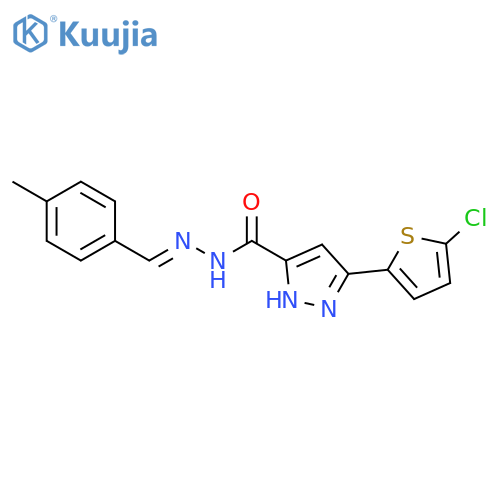 <br>3-(5-Chlorothiophen-2-yl)-N'-(4-methylbenzylidene)-1H-pyrazole-5-carbohydra zide structure